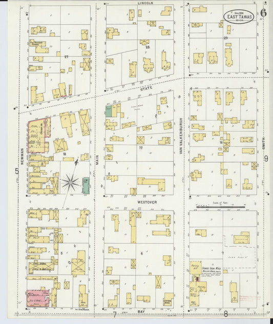 Sanborn Fire Insurance Map from East Tawas, Iosco County, Michigan (1898), Sheet #0006 - Historic Sanborn Fire Insurance Map Print, vintage old map wall art, antique decor, genealogy gift, Michigan Michigan map