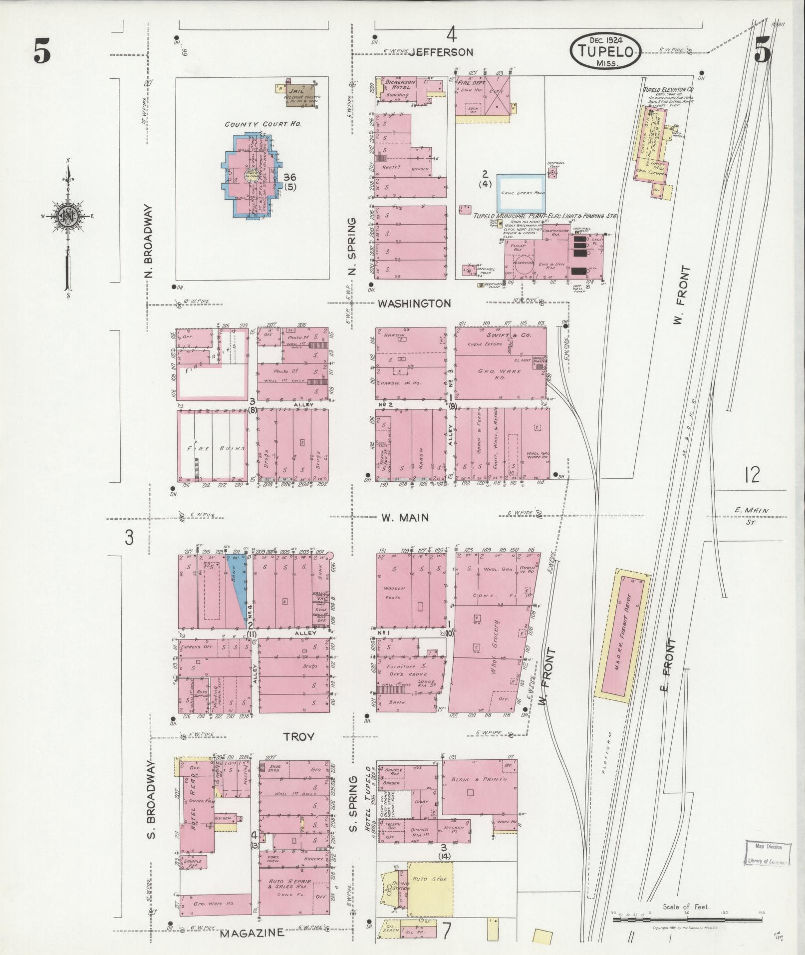 Sanborn Fire Insurance Map from Tupelo, Lee County, Mississippi (1924), Sheet #0005 - Complete Map Set gallery image, historic Sanborn map, vintage wall art, Mississippi Mississippi