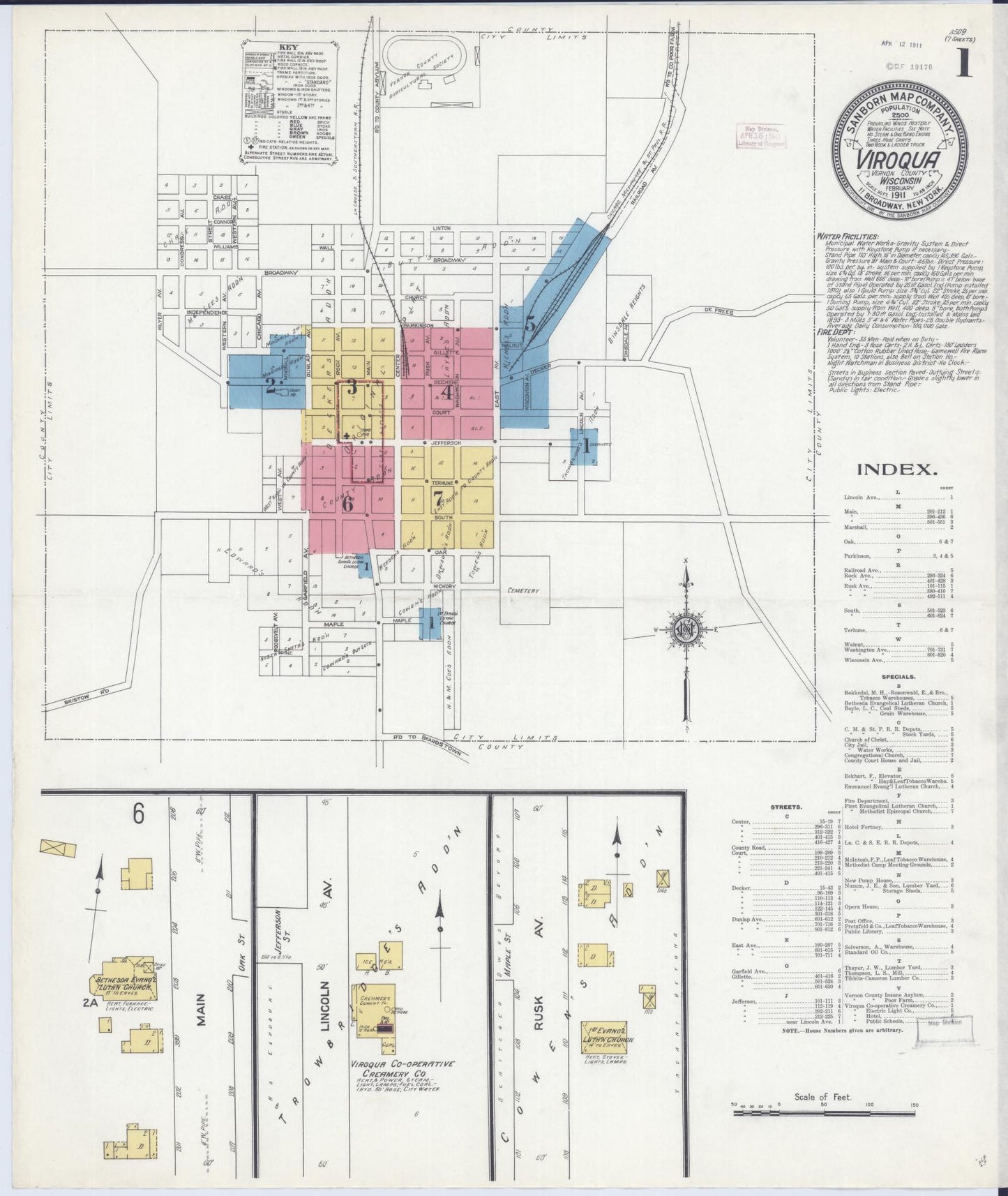 Sanborn Fire Insurance Map from Viroqua, Vernon County, Wisconsin (1911), Sheet #0001 - Complete Map Set gallery image, historic Sanborn map, vintage wall art, Wisconsin Wisconsin