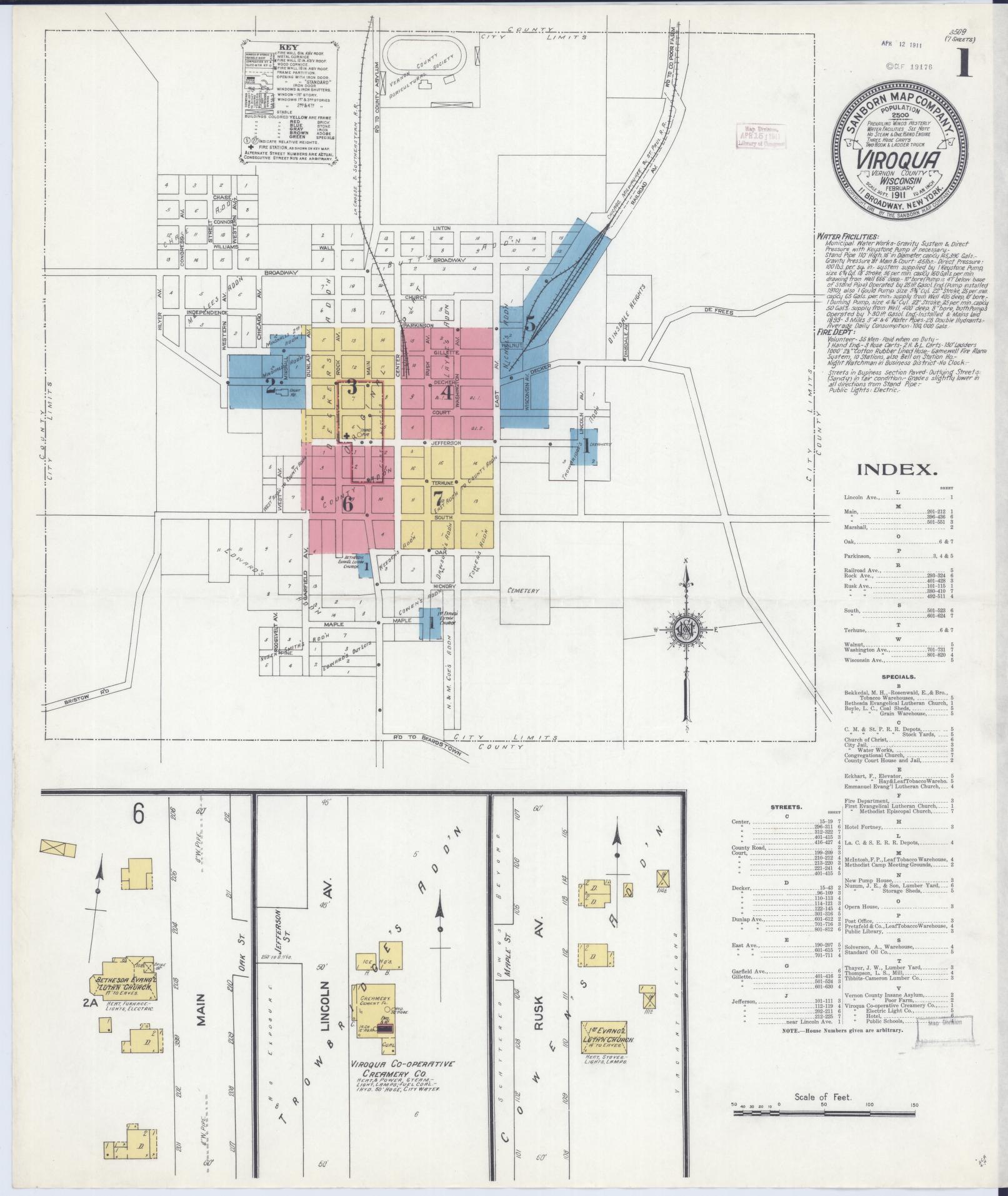 Sanborn Fire Insurance Map from Viroqua, Vernon County, Wisconsin (1911), Sheet #0001 - Complete Map Set gallery image, historic Sanborn map, vintage wall art, Wisconsin Wisconsin