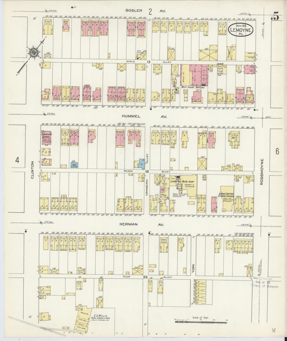 Sanborn Fire Insurance Map from Lemoyne, Cumberland County, Pennsylvania (1913), Sheet #0005 - Historic Sanborn Fire Insurance Map Print, vintage old map wall art, antique decor, genealogy gift, Pennsylvania Pennsylvania map