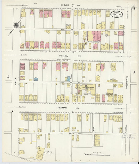Sanborn Fire Insurance Map from Lemoyne, Cumberland County, Pennsylvania (1913), Sheet #0005 - Historic Sanborn Fire Insurance Map Print, vintage old map wall art, antique decor, genealogy gift, Pennsylvania Pennsylvania map