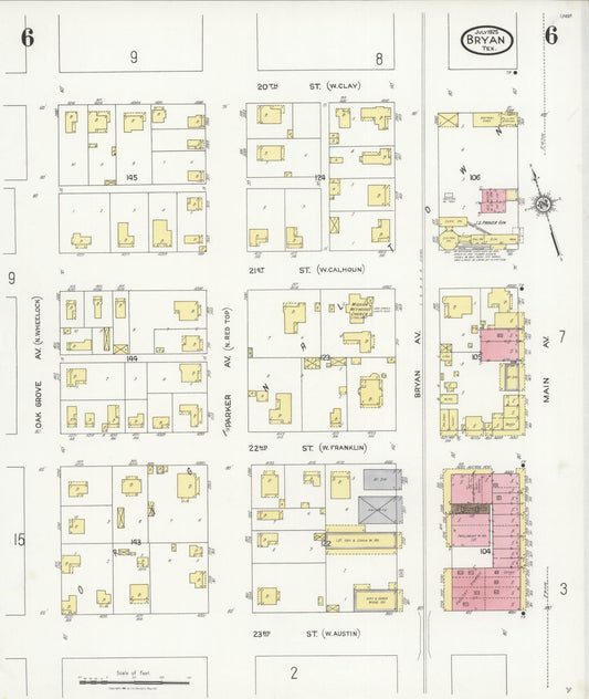 Sanborn Fire Insurance Map from Bryan, Brazos County, Texas (1925), Sheet #0006 - Historic Sanborn Fire Insurance Map Print, vintage old map wall art, antique decor, genealogy gift, Texas Texas map