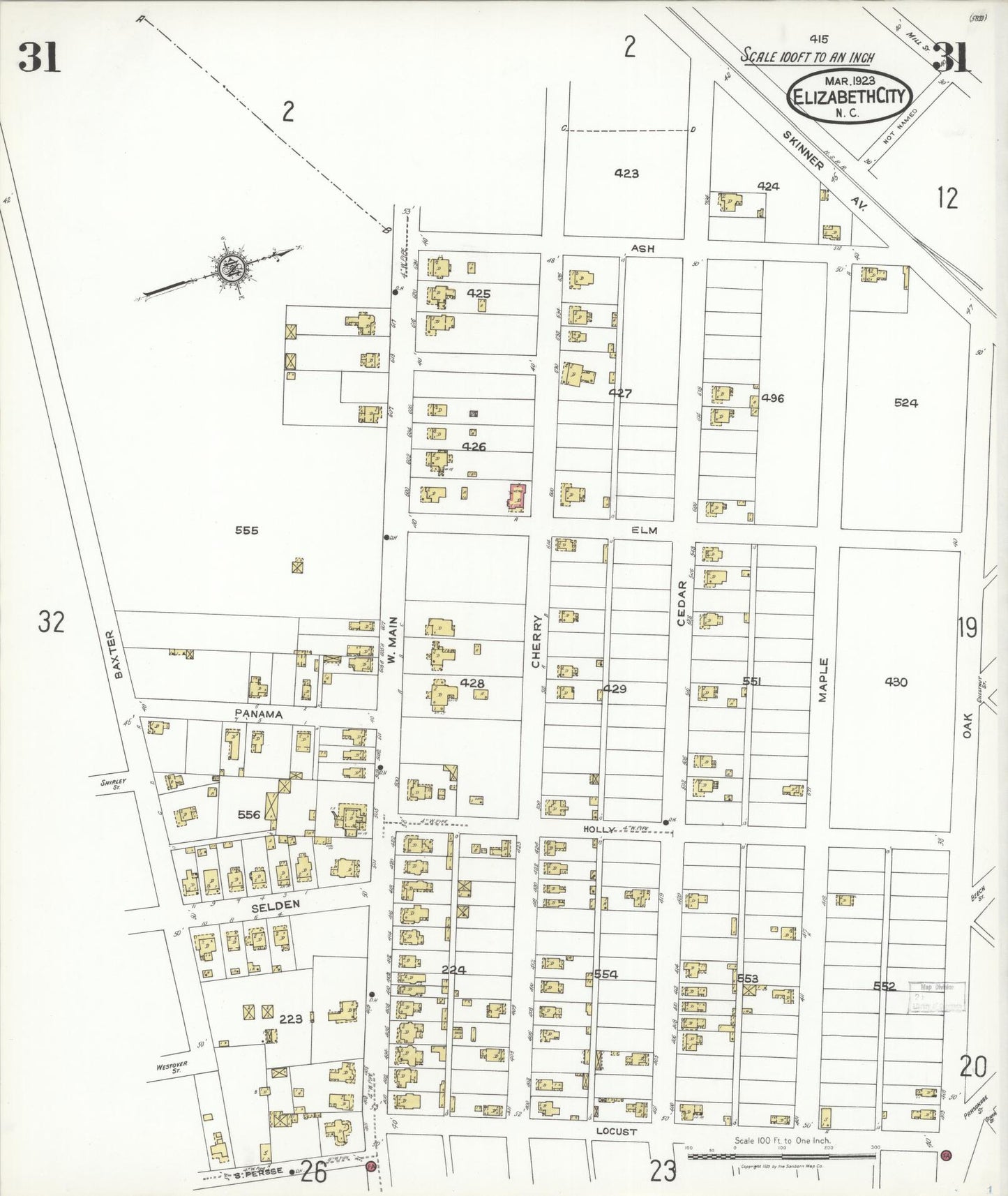 Sanborn Fire Insurance Map from Elizabeth City, Pasquotank County, North Carolina (1923), Sheet #0031 - Historic Sanborn Fire Insurance Map Print, vintage old map wall art, antique decor, genealogy gift, North Carolina North Carolina map