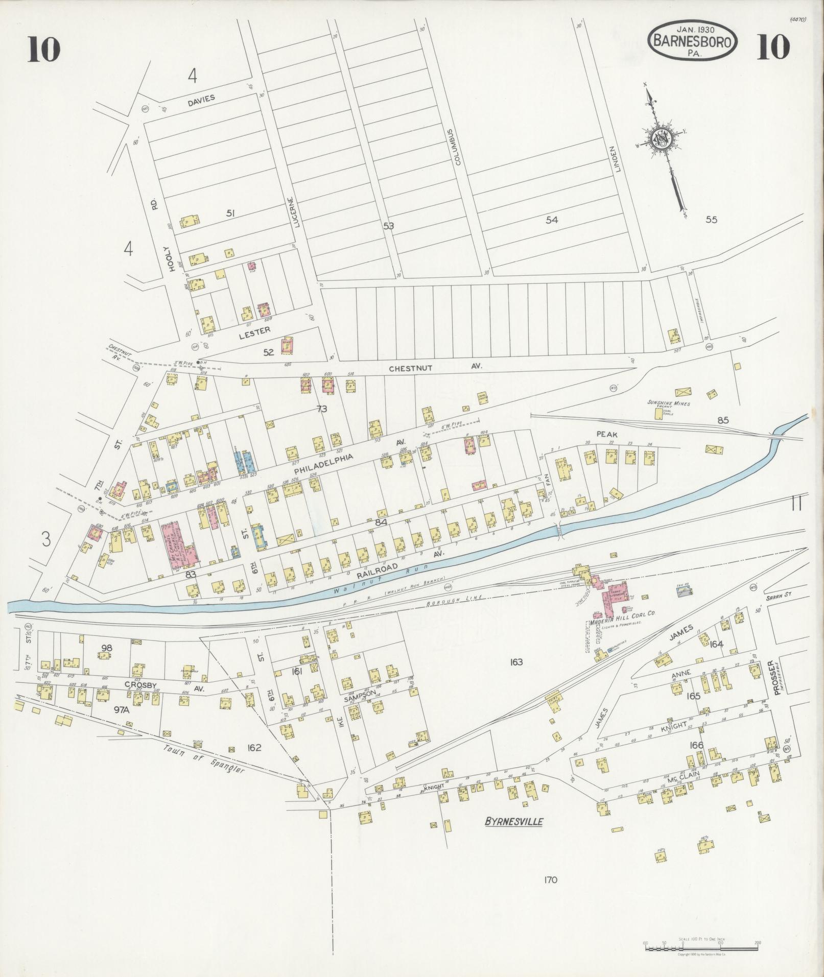 Sanborn Fire Insurance Map from Barnesboro, Cambria County, Pennsylvania (1930), Sheet #0010 - Historic Sanborn Fire Insurance Map Print, vintage old map wall art, antique decor, genealogy gift, Pennsylvania Pennsylvania map