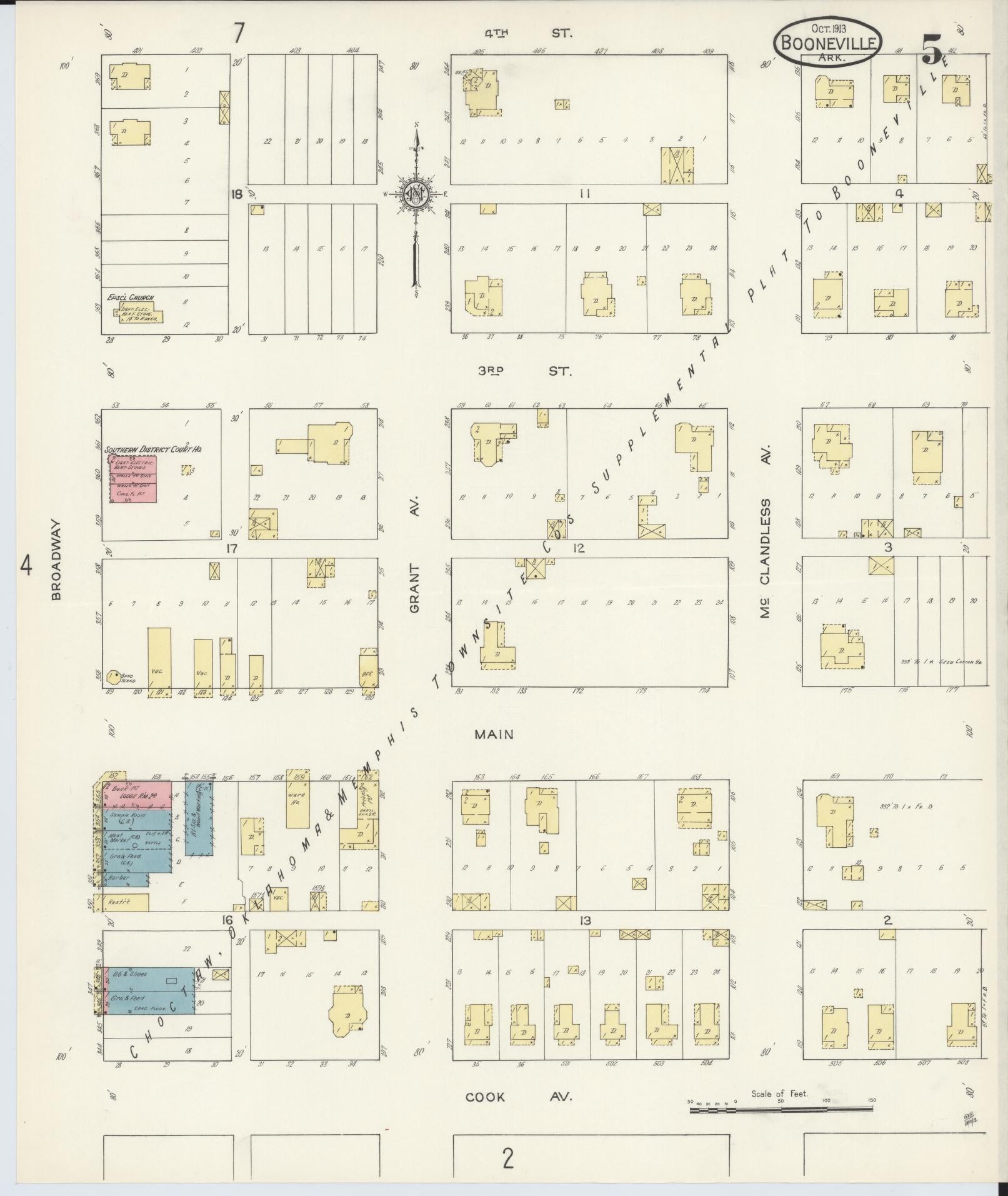 Sanborn Fire Insurance Map from Booneville, Logan County, Arkansas (1913), Sheet #0005 - Historic Sanborn Fire Insurance Map Print, vintage old map wall art, antique decor, genealogy gift, Arkansas Arkansas map