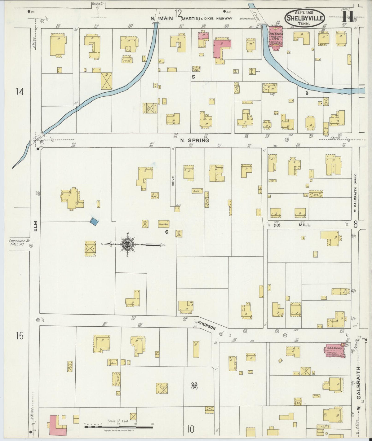 Sanborn Fire Insurance Map from Shelbyville, Bedford County, Tennessee (1921), Sheet #0011 - Complete Map Set gallery image, historic Sanborn map, vintage wall art, Tennessee Tennessee