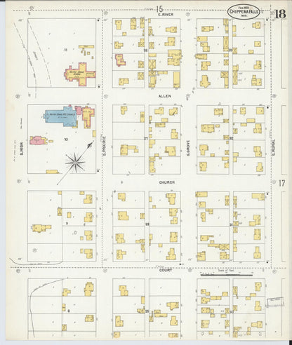 Sanborn Fire Insurance Map from Chippewa Falls, Chippewa County, Wisconsin (1903), Sheet #0018 - Complete Map Set gallery image, historic Sanborn map, vintage wall art, Wisconsin Wisconsin