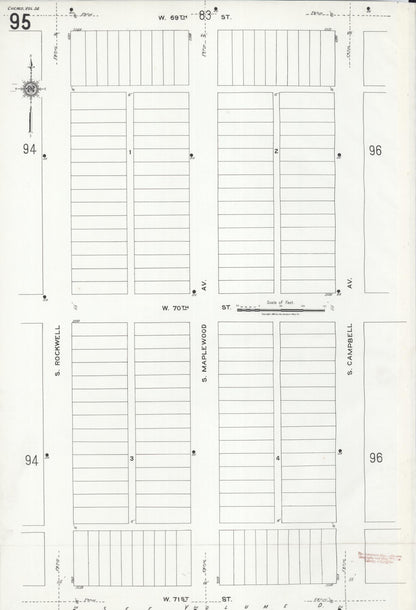 Sanborn Fire Insurance Map from Chicago, Cook County, Illinois (1920), Sheet #0095 - Historic Sanborn Fire Insurance Map Print, vintage old map wall art, antique decor, genealogy gift, Illinois Illinois map