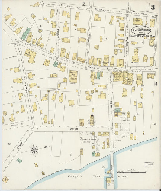 Sanborn Fire Insurance Map from Vineyard Haven, Dukes County, Massachusetts (1898), Sheet #0003 - Historic Sanborn Fire Insurance Map Print, vintage old map wall art, antique decor, genealogy gift, Massachusetts Massachusetts map