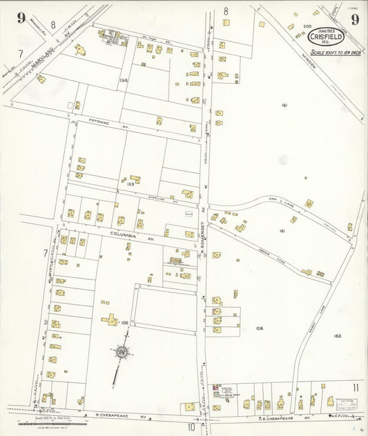 Sanborn Fire Insurance Map from Crisfield, Somerset County, Maryland (1923), Sheet #0009 - Historic Sanborn Fire Insurance Map Print, vintage old map wall art, antique decor, genealogy gift, Maryland Maryland map