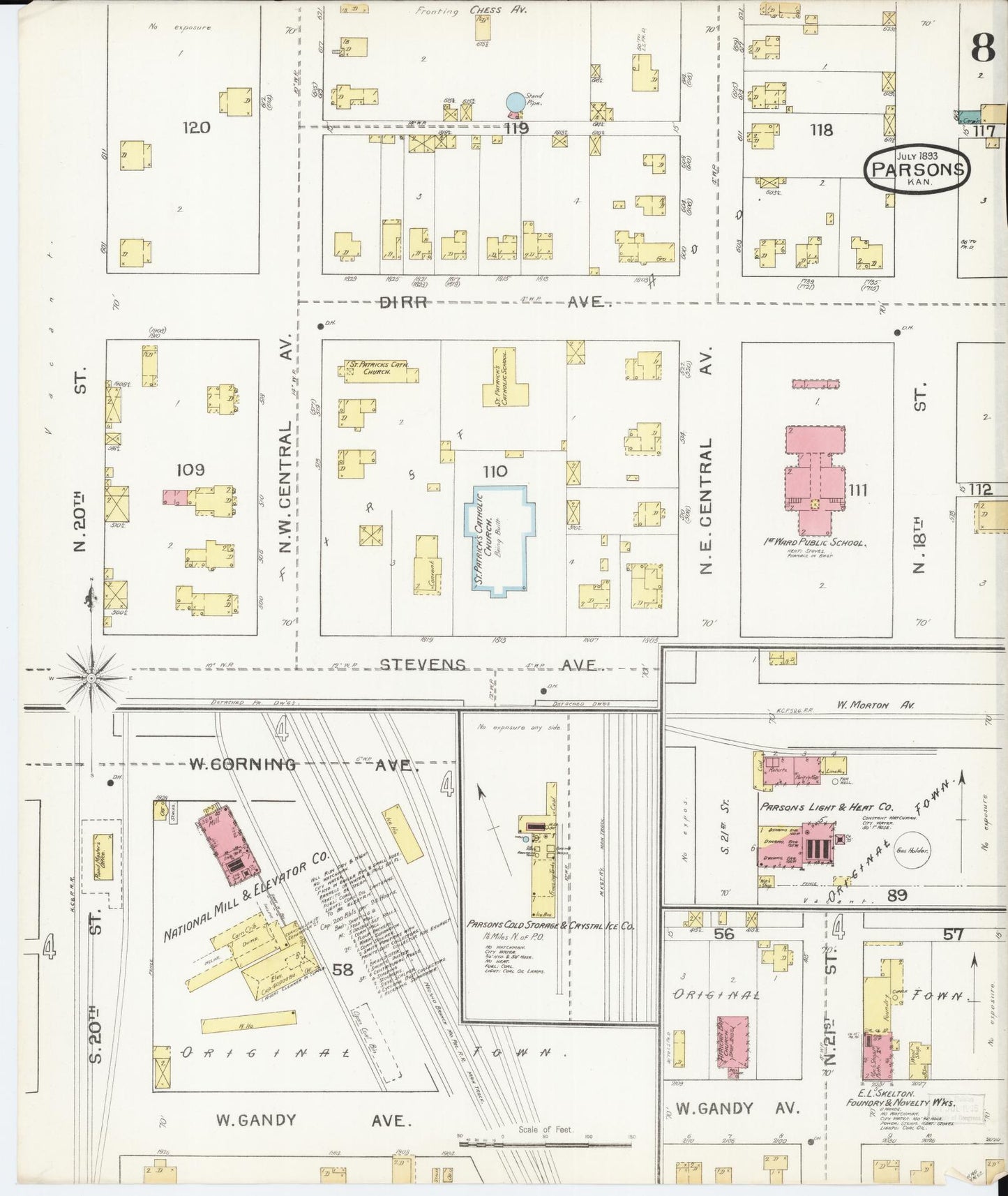 Sanborn Fire Insurance Map from Parsons, Labette County, Kansas (1893), Sheet #0008 - Complete Map Set gallery image, historic Sanborn map, vintage wall art, Kansas Kansas