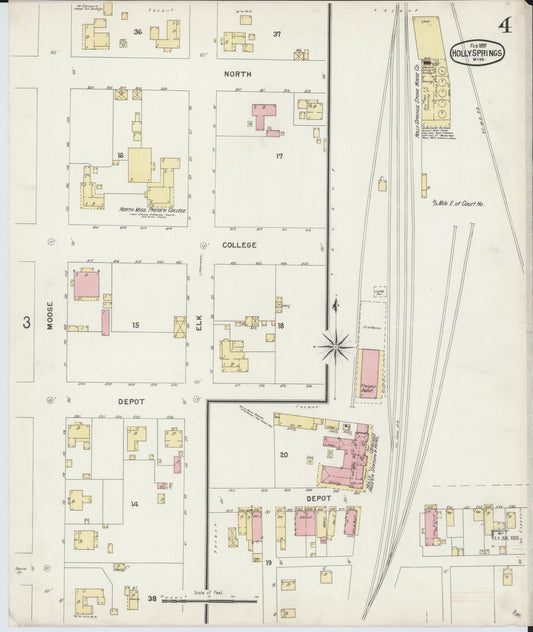 Sanborn Fire Insurance Map from Holly Springs, Marshall County, Mississippi (1897), Sheet #0004 - Historic Sanborn Fire Insurance Map Print, vintage old map wall art, antique decor, genealogy gift, Mississippi Mississippi map