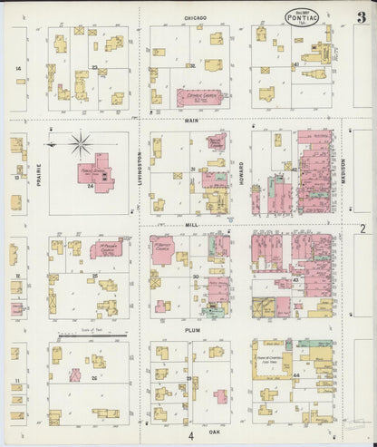 Sanborn Fire Insurance Map from Pontiac, Livingston County, Illinois (1897), Sheet #0003 - Complete Map Set gallery image, historic Sanborn map, vintage wall art, Illinois Illinois
