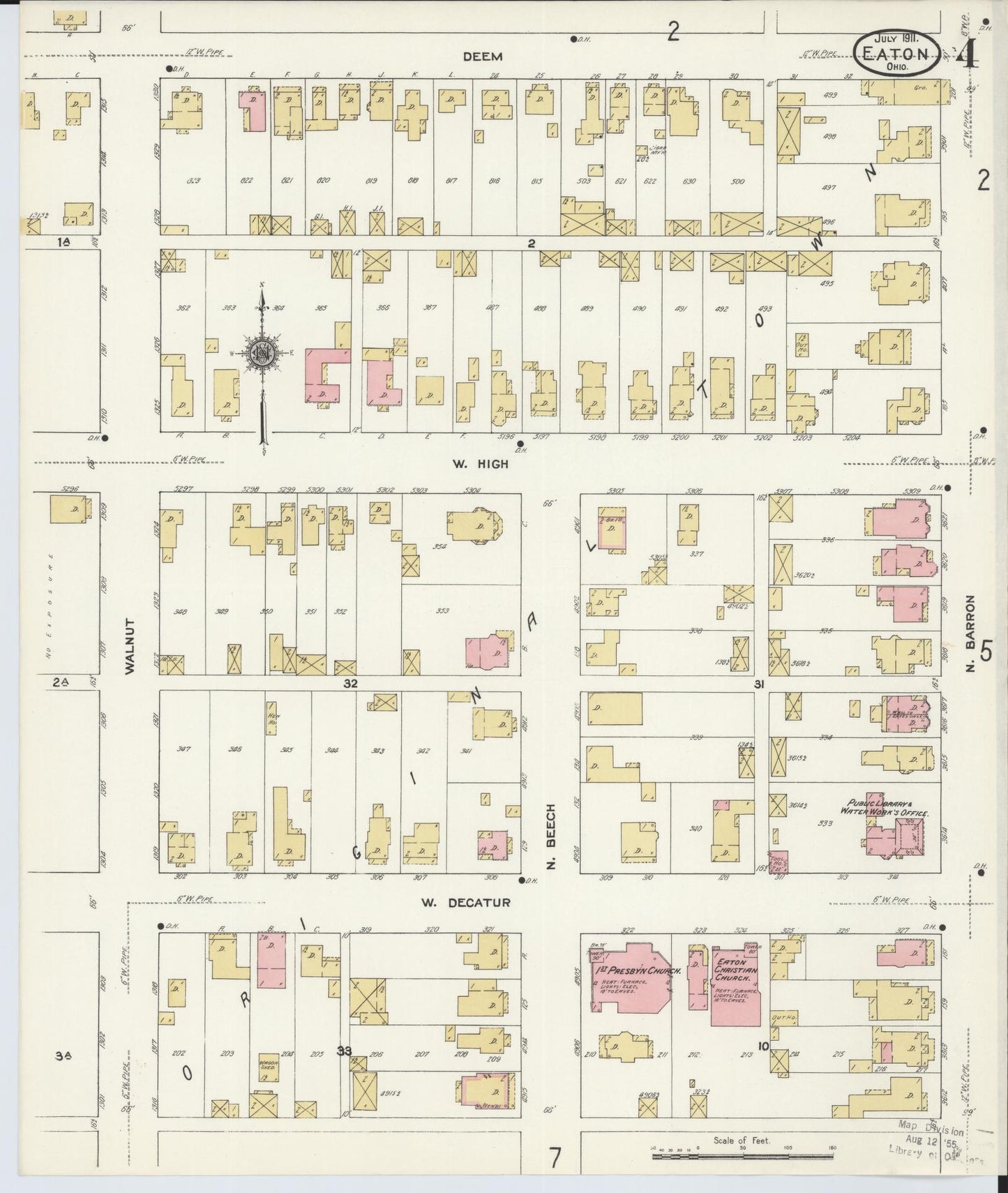 Sanborn Fire Insurance Map from Eaton, Preble County, Ohio (1911), Sheet #0004 - Historic Sanborn Fire Insurance Map Print, vintage old map wall art, antique decor, genealogy gift, Ohio Ohio map