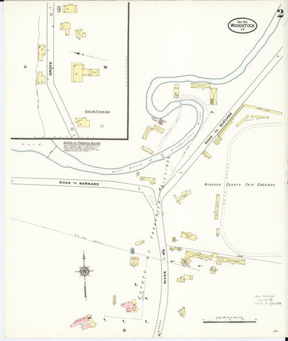 Sanborn Fire Insurance Map from Woodstock, Windsor County, Vermont (1910), Sheet #0002 - Complete Map Set gallery image, historic Sanborn map, vintage wall art, Vermont Vermont