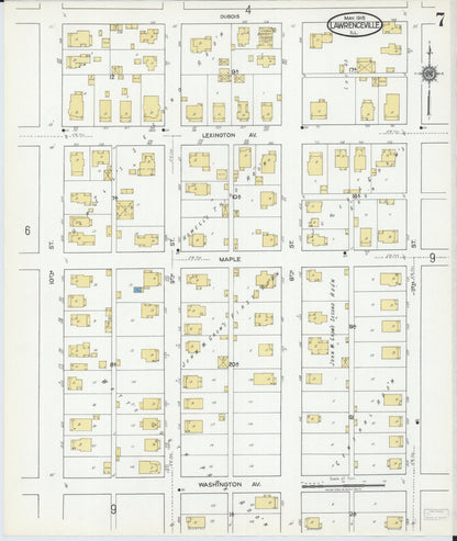 Sanborn Fire Insurance Map from Lawrenceville, Lawrence County, Illinois (1918), Sheet #0007 - Complete Map Set gallery image, historic Sanborn map, vintage wall art, Illinois Illinois