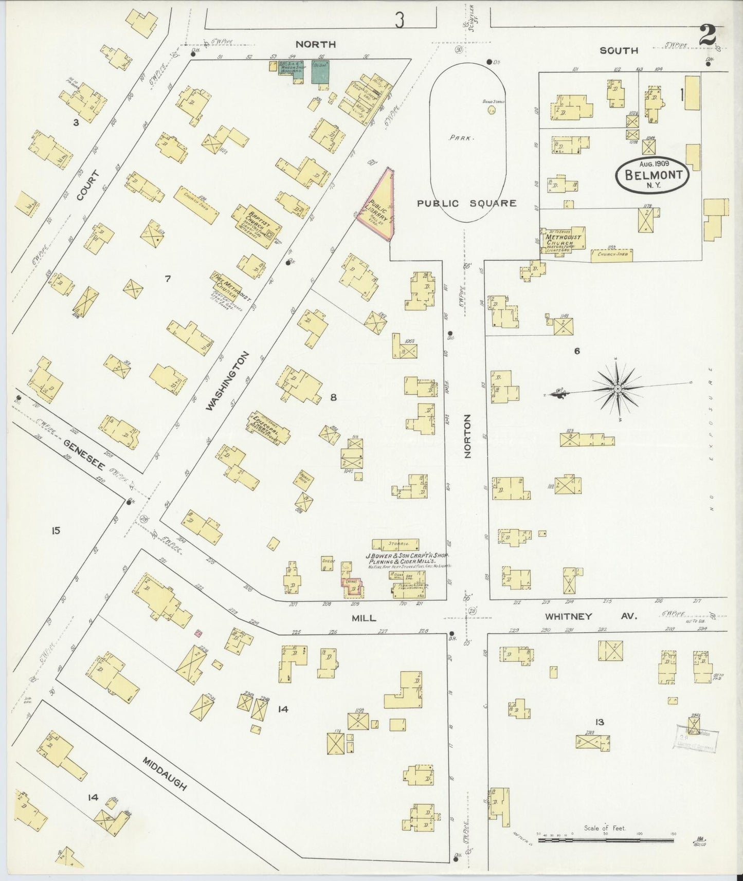 Sanborn Fire Insurance Map from Belmont, Allegany County, New York (1909), Sheet #0002 - Complete Map Set gallery image, historic Sanborn map, vintage wall art, New York New York