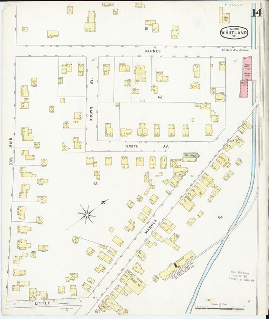 Sanborn Fire Insurance Map from Rutland, Rutland County, Vermont (1895), Sheet #0014 - Historic Sanborn Fire Insurance Map Print, vintage old map wall art, antique decor, genealogy gift, Vermont Vermont map