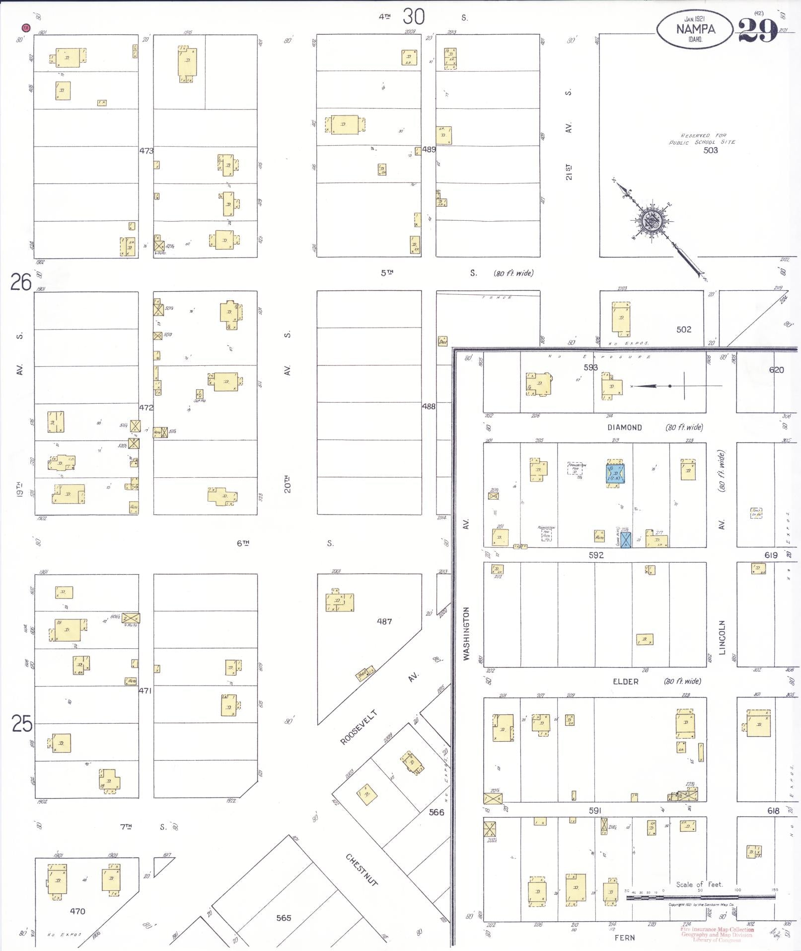 Sanborn Fire Insurance Map from Nampa, Canyon County, Idaho (1921), Sheet #0029 - Complete Map Set gallery image, historic Sanborn map, vintage wall art, Idaho Idaho