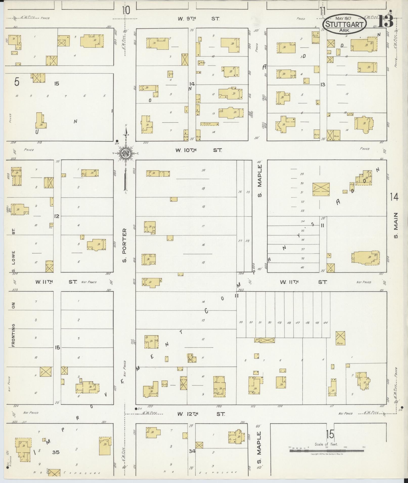 Sanborn Fire Insurance Map from Stuttgart, Arkansas County, Arkansas (1917), Sheet #0013 - Complete Map Set gallery image, historic Sanborn map, vintage wall art, Stuttgart Arkansas