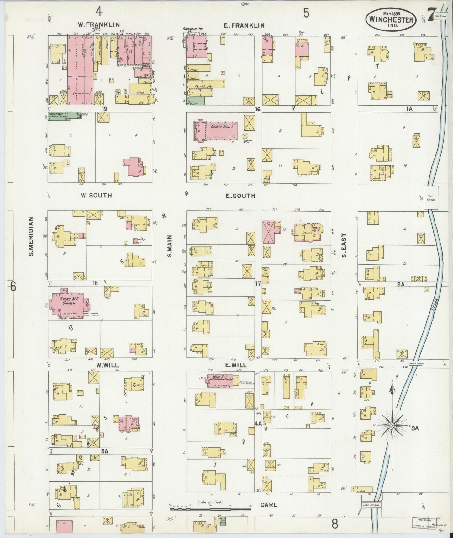 Sanborn Fire Insurance Map from Winchester, Randolph County, Indiana (1899), Sheet #0007 - Complete Map Set gallery image, historic Sanborn map, vintage wall art, Indiana Indiana