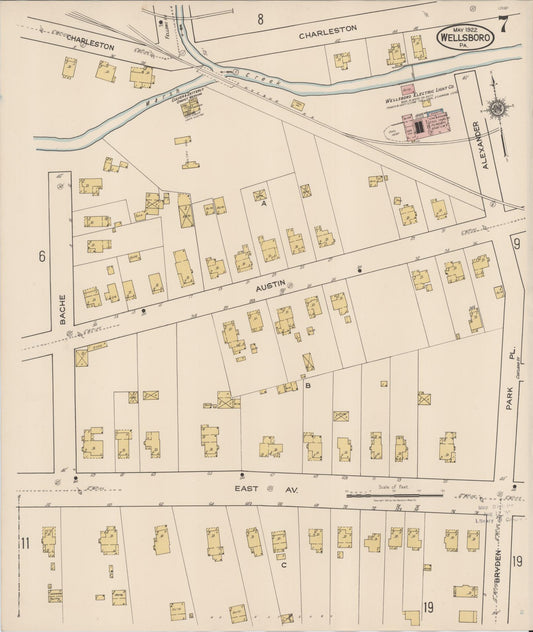Sanborn Fire Insurance Map from Wellsboro, Tioga County, Pennsylvania (1922), Sheet #0007 - Historic Sanborn Fire Insurance Map Print, vintage old map wall art, antique decor, genealogy gift, Pennsylvania Pennsylvania map