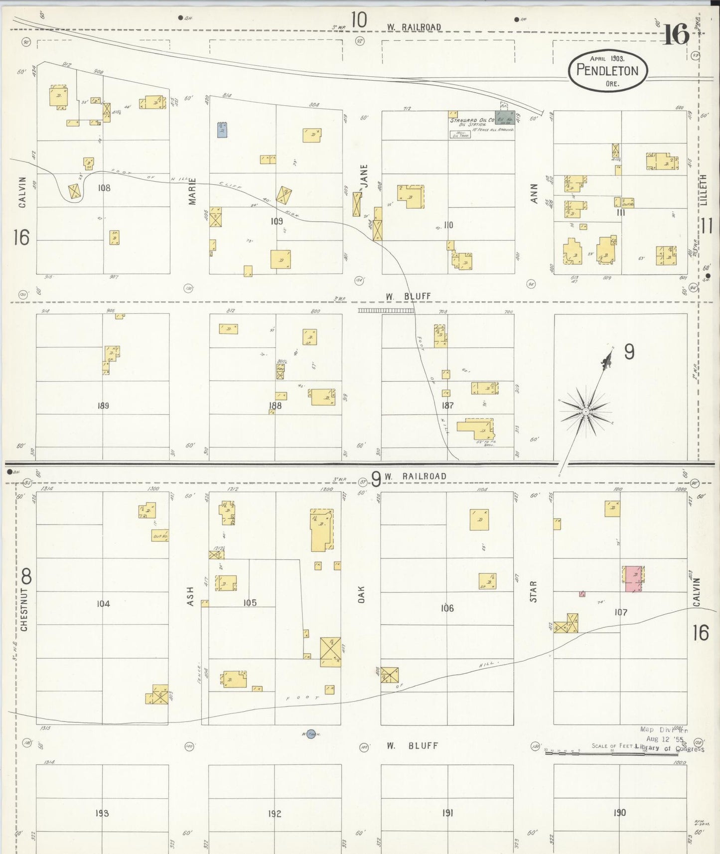 Sanborn Fire Insurance Map from Pendleton, Umatilla County, Oregon (1903), Sheet #0016 - Historic Sanborn Fire Insurance Map Print, vintage old map wall art, antique decor, genealogy gift, Oregon Oregon map