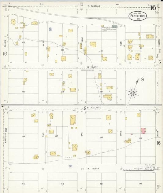 Sanborn Fire Insurance Map from Pendleton, Umatilla County, Oregon (1903), Sheet #0016 - Historic Sanborn Fire Insurance Map Print, vintage old map wall art, antique decor, genealogy gift, Oregon Oregon map