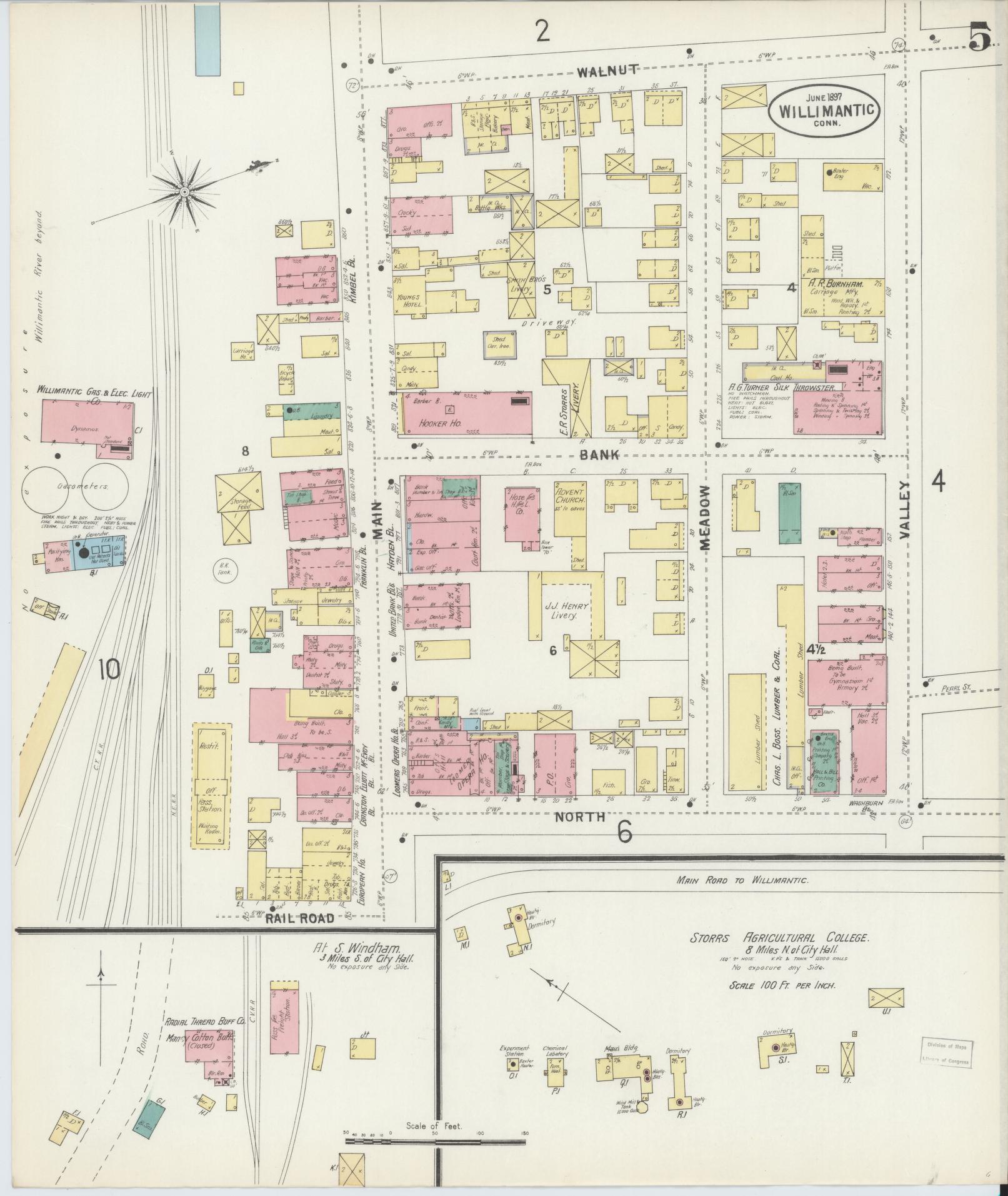 Sanborn Fire Insurance Map from Willimantic, Windham County, Connecticut (1897), Sheet #0005 - Historic Sanborn Fire Insurance Map Print, vintage old map wall art, antique decor, genealogy gift, Connecticut Connecticut map