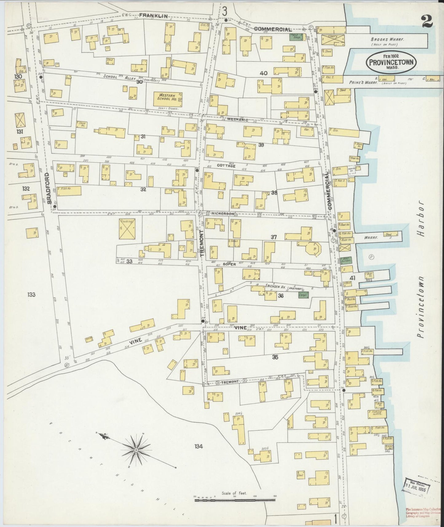 Sanborn Fire Insurance Map from Provincetown, Barnstable County, Massachusetts (1902), Sheet #0002 - Complete Map Set gallery image, historic Sanborn map, vintage wall art, Massachusetts Massachusetts