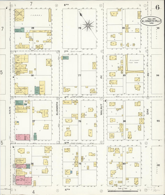 Sanborn Fire Insurance Map from Klamath Falls, Klamath County, Oregon (1907), Sheet #0006 - Historic Sanborn Fire Insurance Map Print, vintage old map wall art, antique decor, genealogy gift, Oregon Oregon map