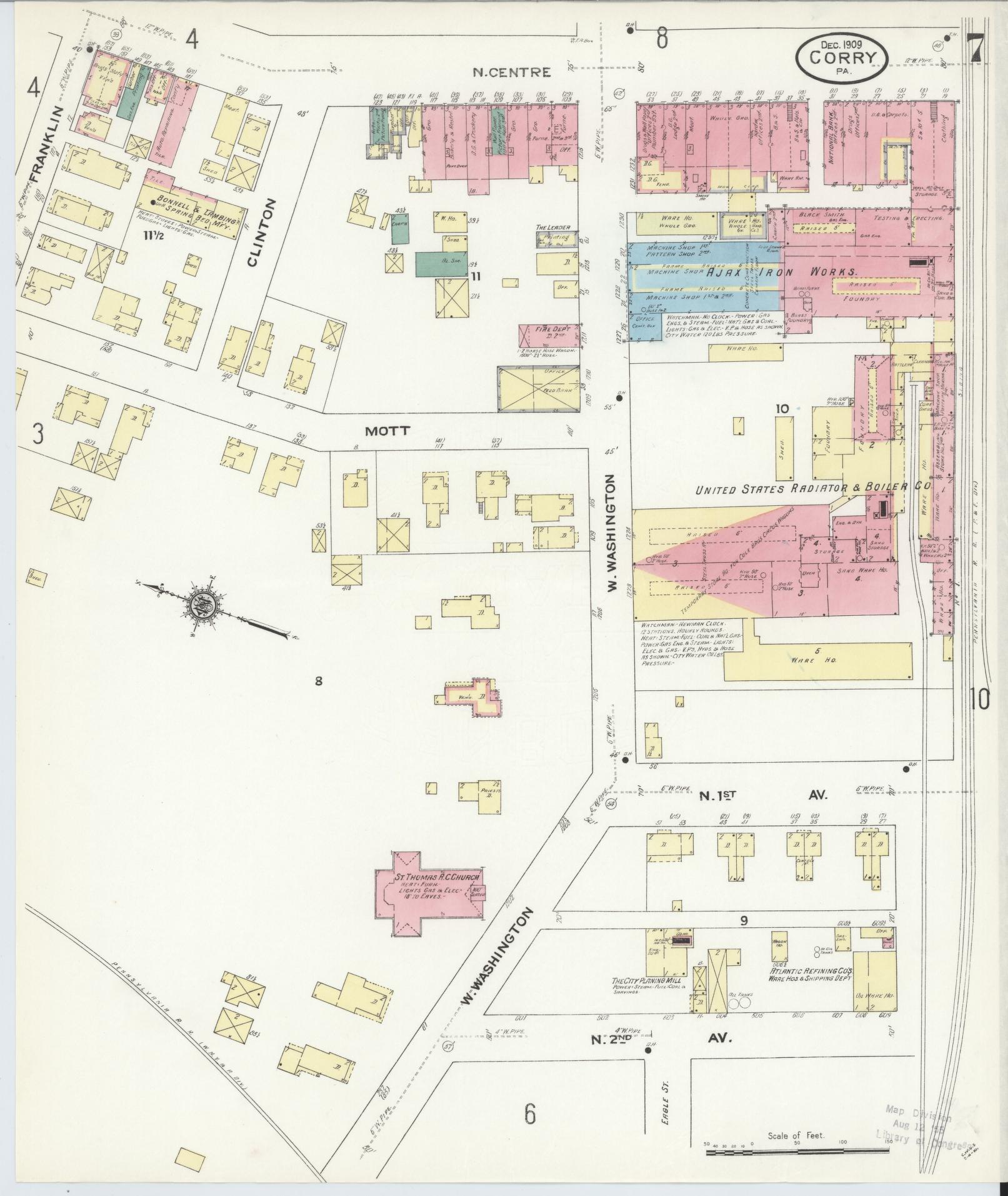 Sanborn Fire Insurance Map from Corry, Erie County, Pennsylvania (1909), Sheet #0007 - Historic Sanborn Fire Insurance Map Print, vintage old map wall art, antique decor, genealogy gift, Pennsylvania Pennsylvania map