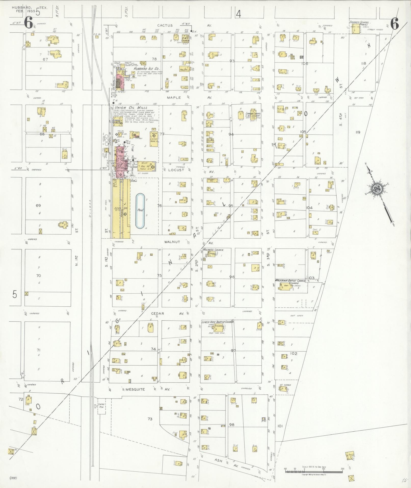 Sanborn Fire Insurance Map from Hubbard, Hill County, Texas (1935), Sheet #0006 - Historic Sanborn Fire Insurance Map Print, vintage old map wall art, antique decor, genealogy gift, Texas Texas map
