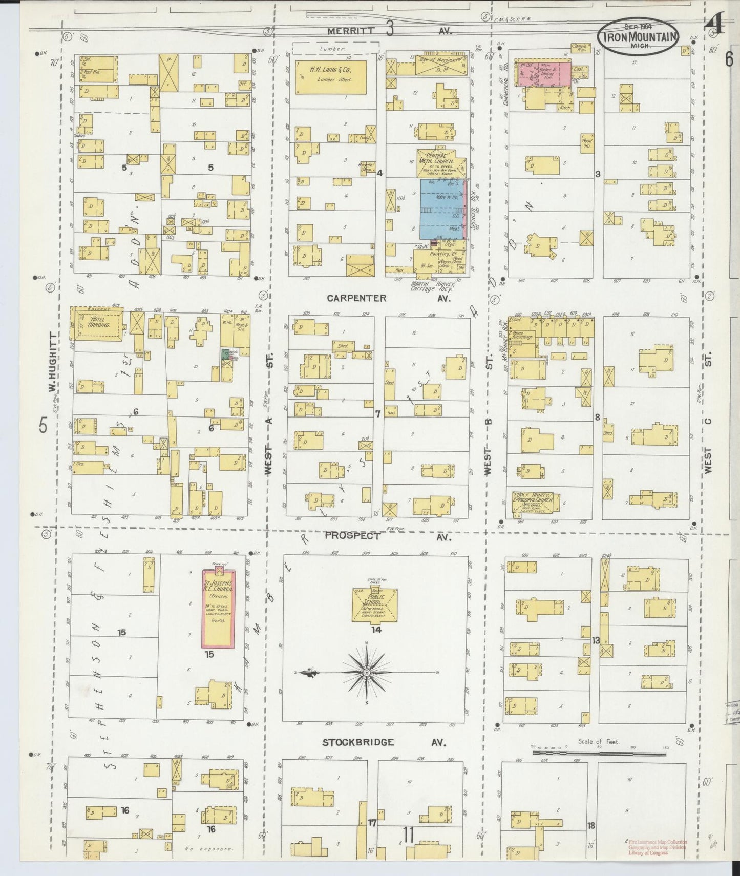 Sanborn Fire Insurance Map from Iron Mountain, Dickinson County, Michigan (1904), Sheet #0004 - Historic Sanborn Fire Insurance Map Print, vintage old map wall art, antique decor, genealogy gift, Michigan Michigan map