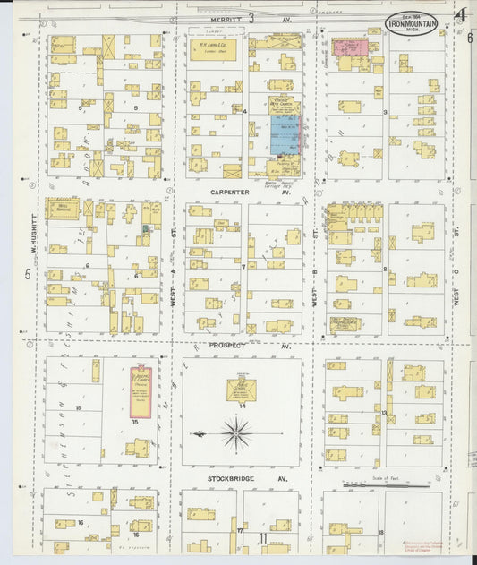 Sanborn Fire Insurance Map from Iron Mountain, Dickinson County, Michigan (1904), Sheet #0004 - Historic Sanborn Fire Insurance Map Print, vintage old map wall art, antique decor, genealogy gift, Michigan Michigan map