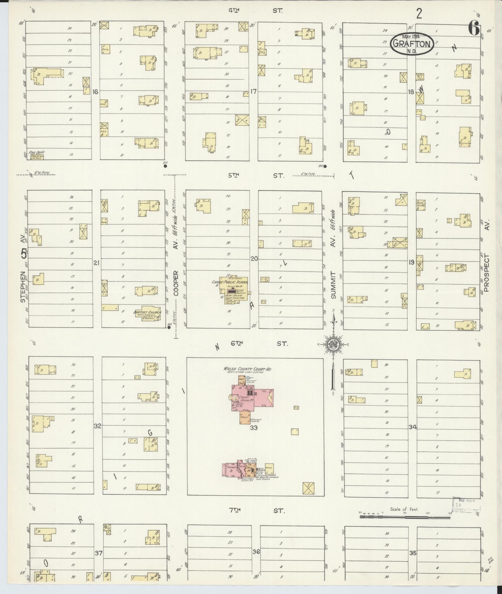 Sanborn Fire Insurance Map from Grafton, Walsh County, North Dakota (1914), Sheet #0006 - Historic Sanborn Fire Insurance Map Print, vintage old map wall art, antique decor, genealogy gift, North Dakota North Dakota map