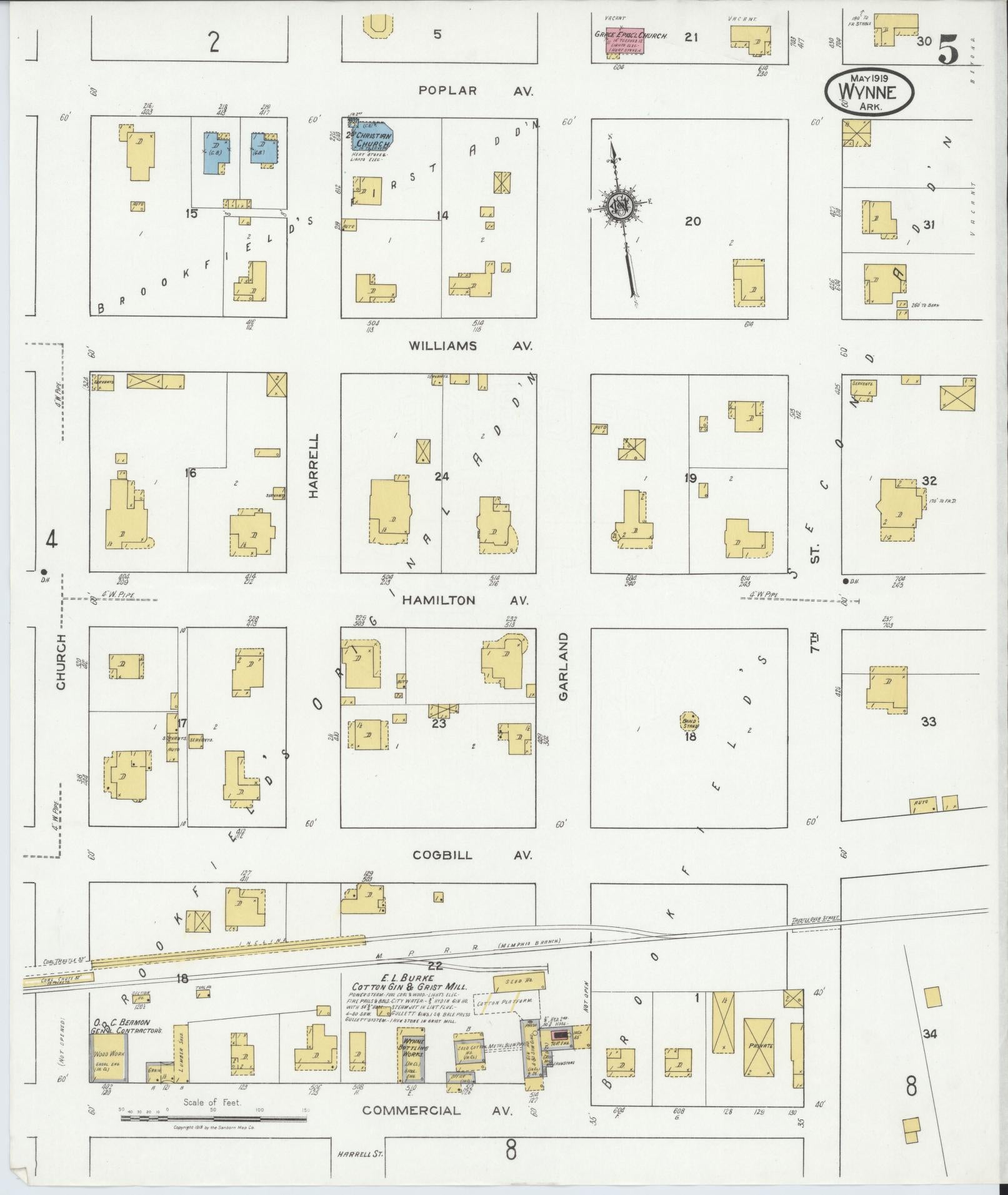 Sanborn Fire Insurance Map from Wynne, Cross County, Arkansas (1919), Sheet #0005 - Complete Map Set gallery image, historic Sanborn map, vintage wall art, Arkansas Arkansas