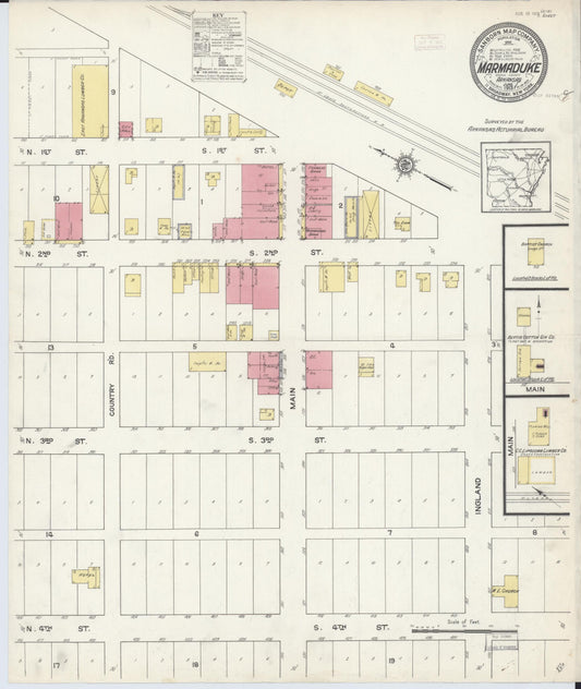 Sanborn Fire Insurance Map from Marmaduke, Greene County, Arkansas (1913), Sheet #0001 - Historic Sanborn Fire Insurance Map Print, vintage old map wall art, antique decor, genealogy gift, Arkansas Arkansas map