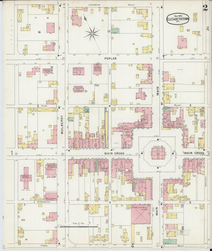Sanborn Fire Insurance Map from Elizabethtown, Hardin County, Kentucky (1896), Sheet #0002 - Complete Map Set gallery image, historic Sanborn map, vintage wall art, Kentucky Kentucky