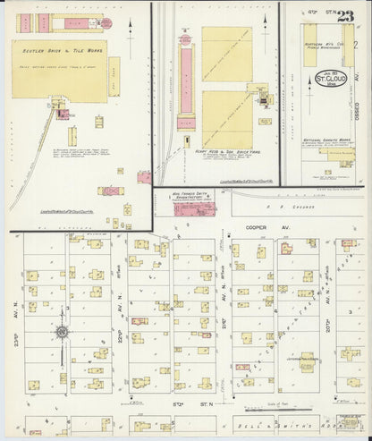 Sanborn Fire Insurance Map from Saint Cloud, Stearns, Benton, and Sherburne Counties, Minnesota (1913), Sheet #0023 - Historic Sanborn Fire Insurance Map Print, vintage old map wall art, antique decor, genealogy gift, Minnesota Minnesota map