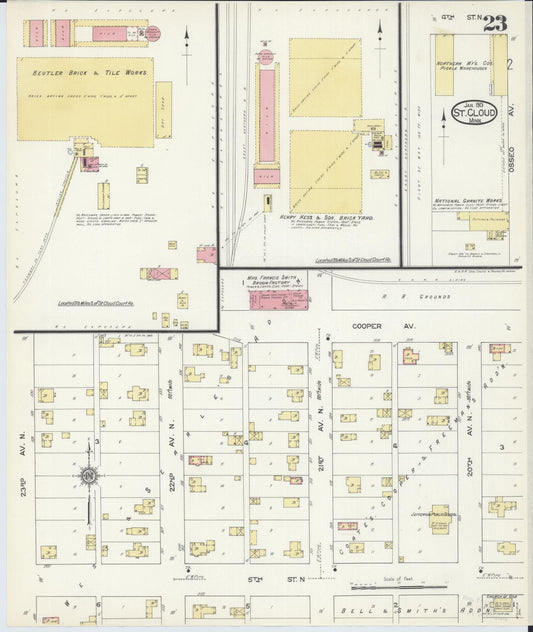 Sanborn Fire Insurance Map from Saint Cloud, Stearns, Benton, and Sherburne Counties, Minnesota (1913), Sheet #0023 - Historic Sanborn Fire Insurance Map Print, vintage old map wall art, antique decor, genealogy gift, Minnesota Minnesota map
