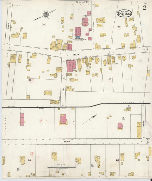 Sanborn Fire Insurance Map from Eastville, Northampton County, Virginia (1921), Sheet #0002 - Historic Sanborn Fire Insurance Map Print, vintage old map wall art, antique decor, genealogy gift, Virginia Virginia map