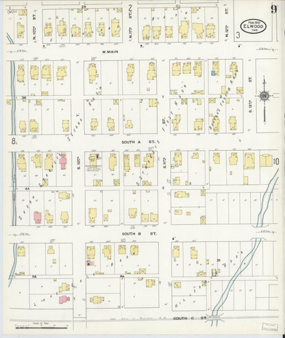 Sanborn Fire Insurance Map from Elwood, Madison County, Indiana (1910), Sheet #0009 - Complete Map Set gallery image, historic Sanborn map, vintage wall art, Indiana Indiana