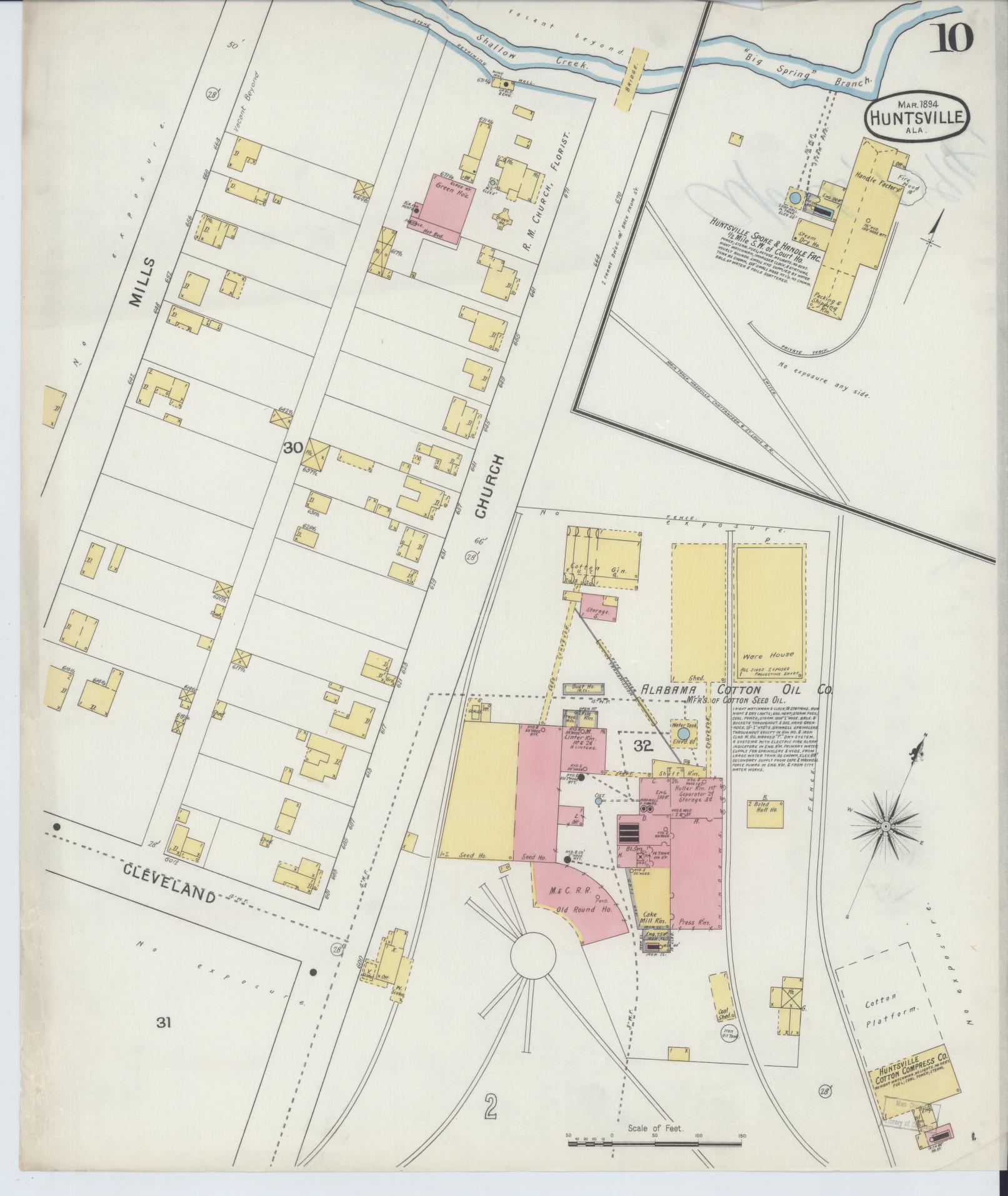 Sanborn Fire Insurance Map from Huntsville, Madison County, Alabama (1894), Sheet #0010 - Complete Map Set gallery image, historic Sanborn map, vintage wall art, Alabama Alabama
