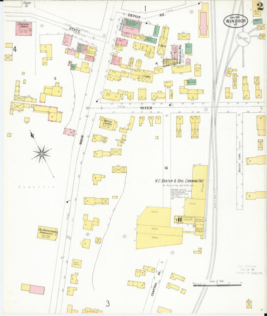 Sanborn Fire Insurance Map from Windsor, Windsor County, Vermont (1901), Sheet #0002 - Historic Sanborn Fire Insurance Map Print, vintage old map wall art, antique decor, genealogy gift, Vermont Vermont map