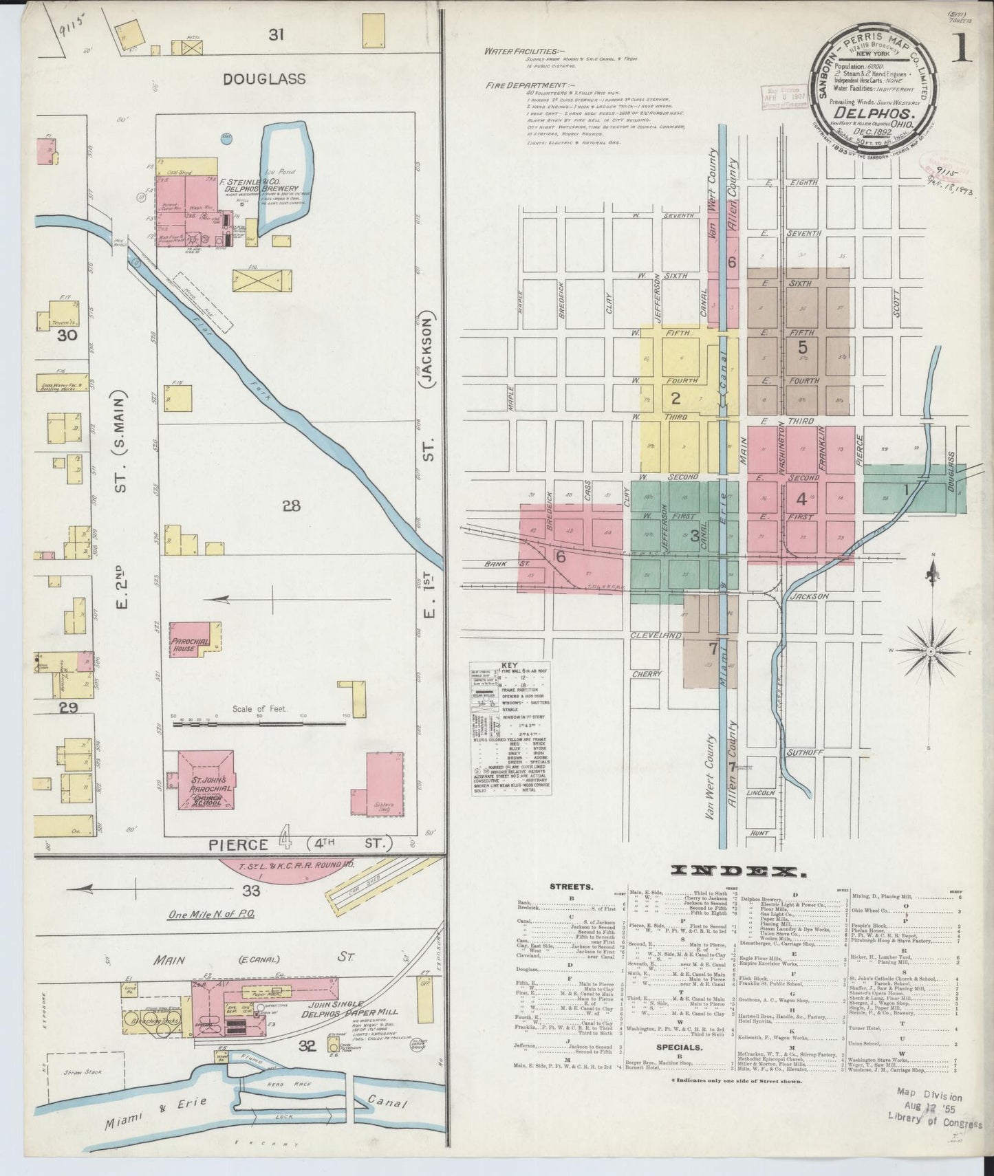Sanborn Fire Insurance Map from Delphos, Van Wert And Allen Counties, Ohio (1892), Sheet #0001 - Historic Sanborn Fire Insurance Map Print, vintage old map wall art, antique decor, genealogy gift, Ohio Ohio map