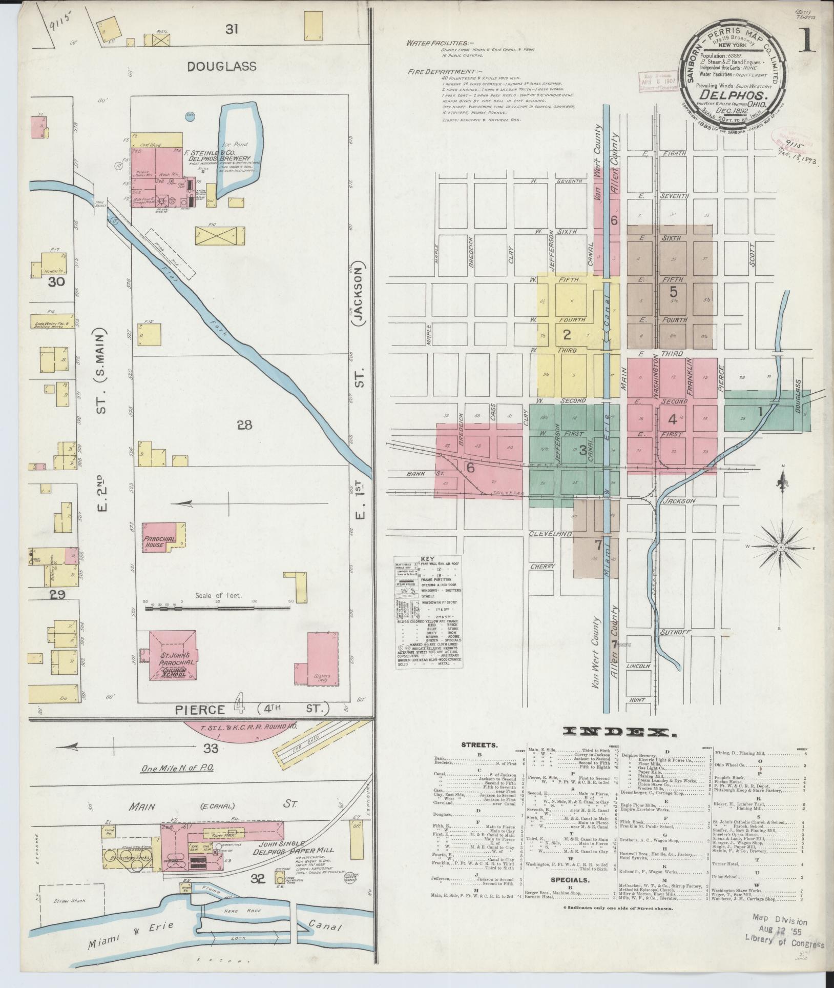 Sanborn Fire Insurance Map from Delphos, Van Wert And Allen Counties, Ohio (1892), Sheet #0001 - Historic Sanborn Fire Insurance Map Print, vintage old map wall art, antique decor, genealogy gift, Ohio Ohio map