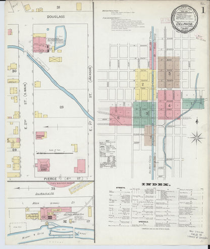 Sanborn Fire Insurance Map from Delphos, Van Wert And Allen Counties, Ohio (1892), Sheet #0001 - Historic Sanborn Fire Insurance Map Print, vintage old map wall art, antique decor, genealogy gift, Ohio Ohio map