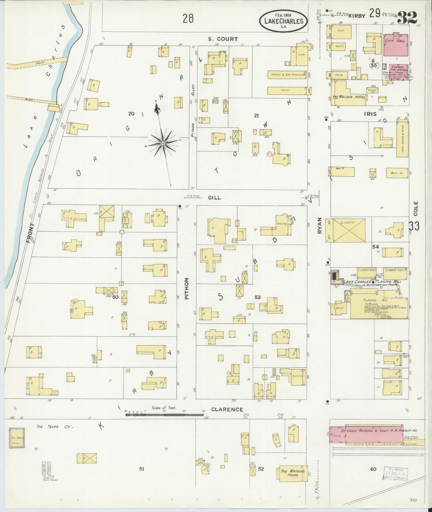Sanborn Fire Insurance Map from Lake Charles, Calcasieu Parish, Louisiana (1909), Sheet #0032 - Historic Sanborn Fire Insurance Map Print, vintage old map wall art, antique decor, genealogy gift, Louisiana Louisiana map